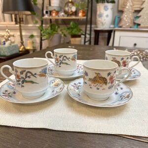 Haviland Limoges "Golden Quail"‎ 4pc Cup and 4pc Saucer Set Aux Cailles Vintage